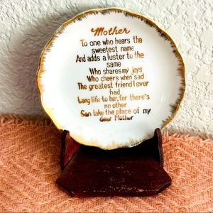 Antique / vintage mini decor plate w/ stand, Mother poem, given during WWII